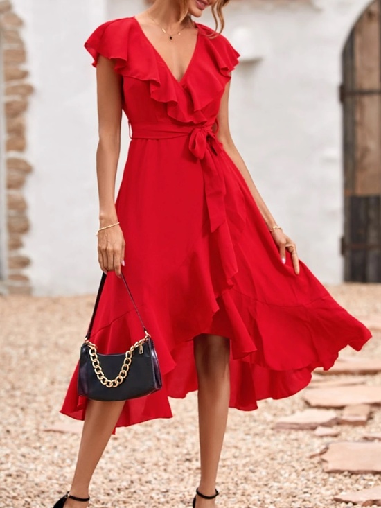 BellanBlue Dresses & Skirts - Boho ruffle hem wrap belted Maxi Dress